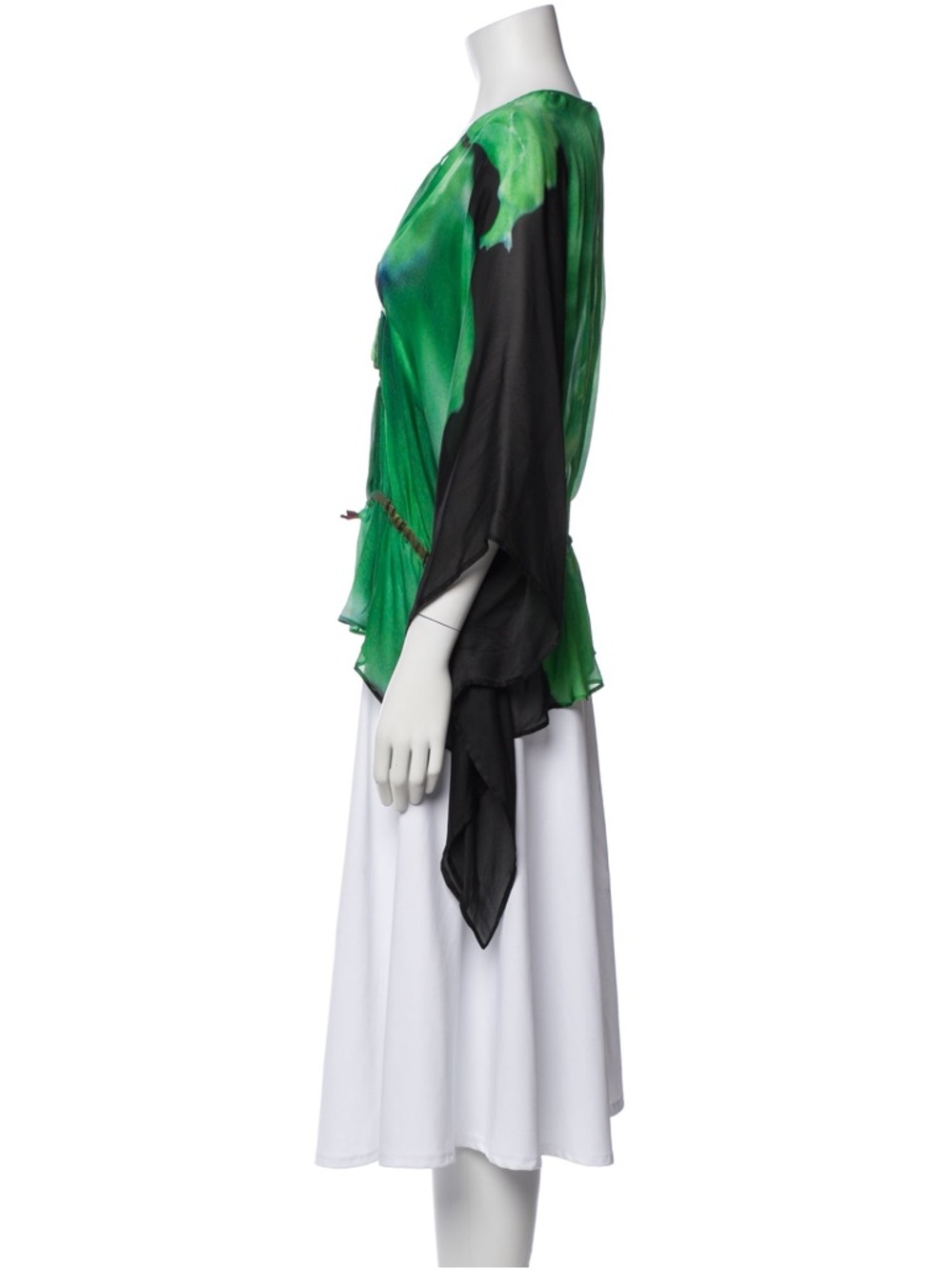 Roberto Cavalli Green Watercolor Green Silk Batwing Women’s Blouse Top Sz One Sz - Picture 13 of 17